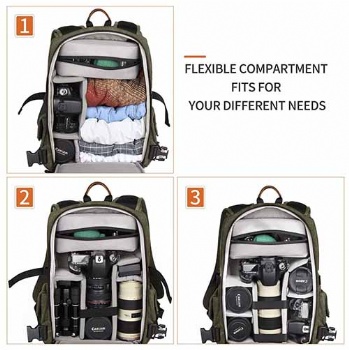 Camera Backpack Zecti Waterproof Canvas Professional Camera Bag for Laptop and Other Digital Camera Accessories with Rain Cover-Green