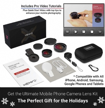 Xenvo Pro Lens Kit for iPhone, Samsung, Pixel, Macro and Wide Angle Lens with LED Light and Travel Case