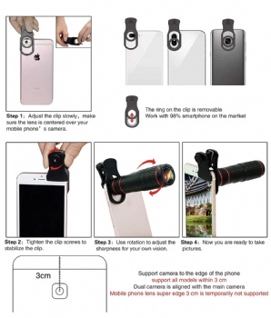 Cell Phone Camera Lens Kit,14 in 1 Universal 22x Zoom Telephoto,0.63Wide Angle+15X Macro+198°Fisheye+2X