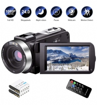 Video Camera Camcorder Full HD 1080P 30FPS 24.0 MP IR Night Vision Vlogging Camera Recorder 3.0 Inch IPS Screen 16X Zoom Camcorders YouTube Camera Remote Control with 2 Batteries