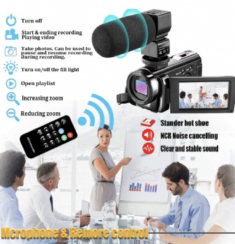 Video Camera Camcorder with Microphone, VideoSky FHD 1080P 30FPS 24MP Vlogging YouTube Cameras 16X Digital Zoom Camcorder Webcam Recorder with Hood, Remote Control, 3.0 Inch 270° Rotation Screen