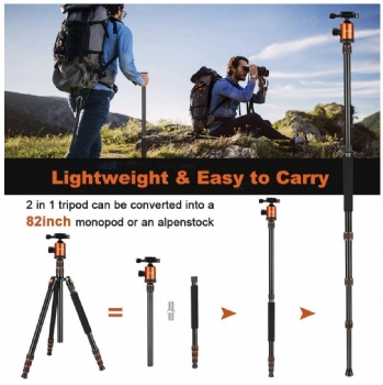 Joilcan 80-inch Tripod for Camera, Aluminum Tripod for DSLR,Monopod, Lightweight Tripod with 360 Degree Ball Head Stable for Travel and Work 18.5