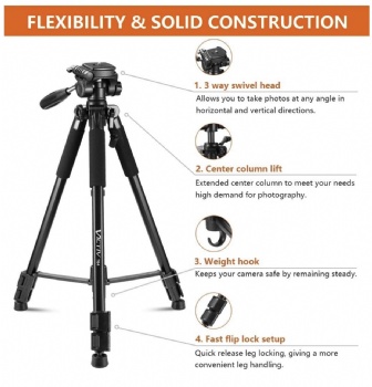 64-Inch Tripod, Camera Aluminum Tripod & Cell Phone Selfie Sticks with Phone Tripod Mount and Remote Shutter, Ideal for YouTube Videos and Instagram Facebook Live - Black