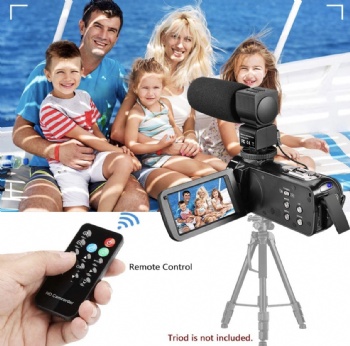 Video Camera Camcorder FHD 1080P 24.0MP Digital Camera YouTube Vlogging Camera 3.0 inch IPS Touch Screen IR Night Vision 16X Digital Zoom with External Microphone, Remote Control and 32GB Memory Card